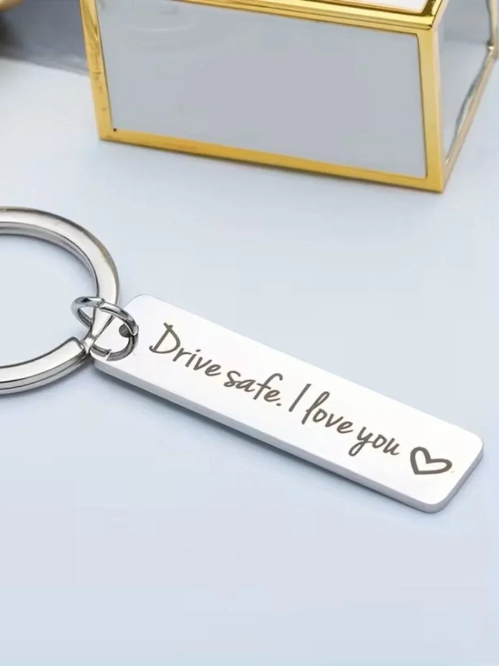 Drive Safe I Love You Keychain Stainless Steel Engraved Gift for Him Her Driver